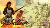 Map with locations Chitwood's, Slaven Mill, Huntsville, and text "Rebels Against Rebellion".