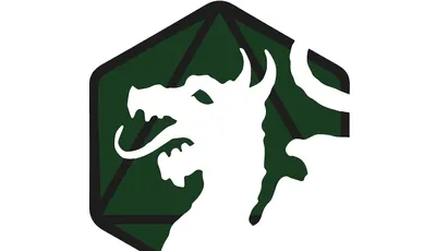 A logo for Chaosium Con UK features a stylized dragon's head in white, set against a dark green hexagonal background with a geometric design. Below the dragon, the text "CHAOSIUM CON" is prominently displayed in a bold, artistic font, with "UK" beneath it. The dates "21-24 May 2026" and the location "Cranfield" are included at the bottom in a simpler font.