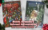 Two advent calendar-style solo journaling game covers with festive and spooky themes.