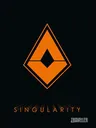 Orange diamond-shaped logo centered against a black background. The diamond has a thick black border and contains a stylized, abstract letter "S" formed by two overlapping angular shapes. Below the diamond, the word "SINGULARITY" is written in all capital letters, using a sans-serif font with a metallic gold color. The text has a slight glow effect.