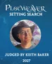 Man in cowboy hat, text "Plotweaver Setting Search Judged by Keith Baker"