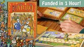 "Parry: a medieval duel of wits" game box with cartoon knights dueling.