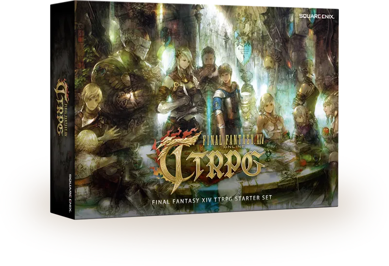 Final Fantasy XIV TTRPG Starter Set box showing 9 characters