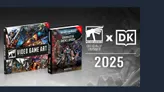 The image features two Warhammer books prominently displayed side by side against a dark background. On the left is the "Video Game Art" book, showcasing a collage of vibrant artwork from various Warhammer video games, with characters and scenes depicted in dynamic poses. On the right is the "Warhammer 40,000 Character Encyclopedia," featuring a detailed illustration of a character in ornate armor, surrounded by intricate designs. Both books are designed with bold titles and branding, emphasizing their connection to the Warhammer universe.