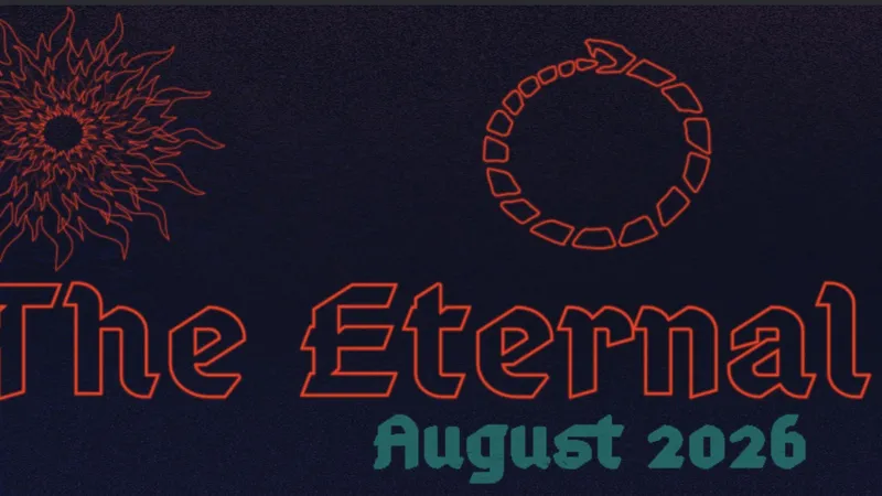 Orange outline of a crown and text "Eternal August 2" on dark background.