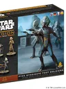 Star Wars Legion boxed set featuring Pyke Syndicate Foot Soldiers. Four miniatures in combat poses: one central figure in armored suit with helmet and blaster rifle, three smaller figures in varied armor. Background shows industrial setting with machinery.