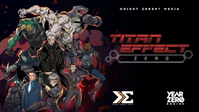 Group of twelve animated characters in dynamic poses, set against a dark, fiery background. Central figure wears a black trench coat with glowing symbols, flanked by armored soldiers, a green-skinned figure, and a robotic figure. One character holds a glowing orb, another wields a knife.