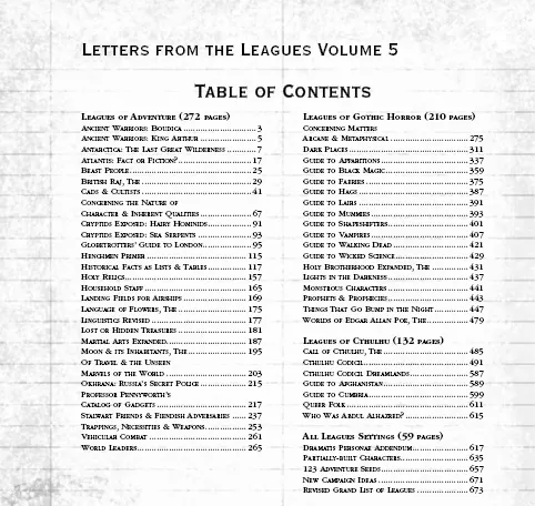 Letters from the Leagues Volume 5 TABLE OF CONTENTS
