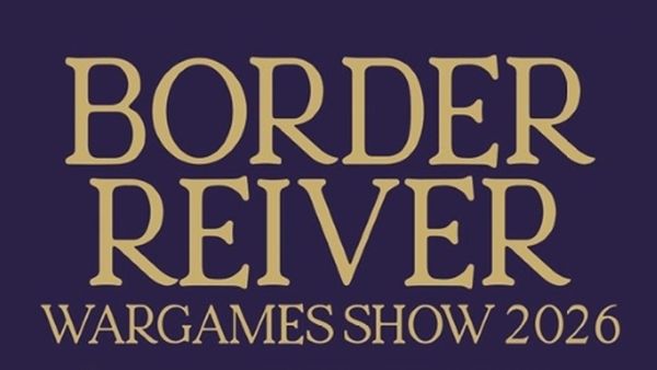 The text features the words "BORDER REIVER WARGAMES SHOW 2023" in large, bold, golden letters against a dark purple background. The design emphasizes the event's name, making it prominent and eye-catching. The overall aesthetic conveys a sense of importance and excitement for the wargaming community.
