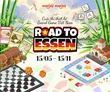 Colorful board game elements with text "ROAD TO ESSEN" and "15/05 - 15/11".