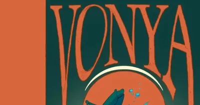 A seated figure in a long coat and hat, holding a glowing orb with a small creature inside. Above, a circular window shows a blue whale and smaller aquatic creatures in a red-orange underwater scene. Text reads "by Henry Harris" in small font near the top center.