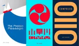 Three game covers are displayed side by side. On the left, a blue cover features the title "The Frozen Passage" in white text. The center cover, titled "Kobayakawa," showcases a bold red circular design against a turquoise background, with the title in red Japanese characters below. On the right, the cover for "Compress" is dark blue with the title in large, orange letters, and the designer's name, Jun Sasaki, is also included in a smaller font.