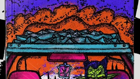 A vibrant and chaotic cover for the "Fool's Fuel" rulebook features a greenskin character with pointed ears and a fierce expression, seated in a vehicle. The background is filled with a surreal landscape of jagged mountains and an orange sky, creating a sense of mayhem. The title "FOOL'S FUEL" is prominently displayed in bold, green lettering, emphasizing the game's theme of vehicular skirmishes and magical chaos.