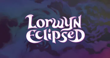 The title "Lorwyn Eclipsed" is prominently displayed in stylized, flowing white and pink lettering against a dark, swirling background that transitions from deep purple to black. The design evokes a mystical and enchanting atmosphere, reflecting the themes of the Magic: The Gathering expansion. The overall aesthetic suggests a blend of light and shadow, aligning with the dual worlds of Lorwyn and Shadowmoor.