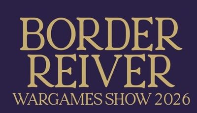 The text features the words "BORDER REIVER WARGAMES SHOW 2023" in large, bold, golden letters against a dark purple background. The design emphasizes the event's name, making it prominent and eye-catching. The overall aesthetic conveys a sense of importance and excitement for the wargaming community.