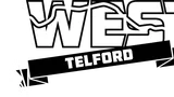 The image features the text "ACWEST" prominently displayed, with "Telford" in a bold, white font on a black banner beneath it. The design includes a stylized, dynamic font that conveys a sense of excitement, with some lines suggesting movement or flow. The overall color scheme is primarily black and white, emphasizing the event's branding.