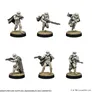 Six unpainted Mudtrooper miniatures on circular bases.