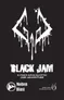 Stylized white line-art illustration on a black background depicting two skeletal hands gripping each other by the wrist. Below the hands, bold white capital letters read "BLACK JAM." Underneath, smaller white text reads "A POST-APOCALYPTIC OSR ADVENTURE."