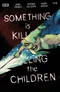 A green-skinned character with sharp teeth and a menacing expression, holding a blue object resembling a broken wing or blade. White and red text reads: "SOMETHING IS KILLING" with "BOOM!" logo top-left, "James Tynion IV, Werther Dell’Edera, Miquel Muerto" names top-center, and "Nº 50" top-right.