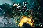 "OLD ONES ORIGINS" text, tentacled creatures, fiery explosion.
