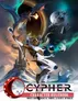 A futuristic warrior in white armor fights a dragon in space, with planets and debris around.