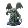 A life-size statue of Cthulhu with tentacles, bat-like wings, and a circular head featuring intricate patterns. The figure stands on a blue, rocky base with glowing blue details.