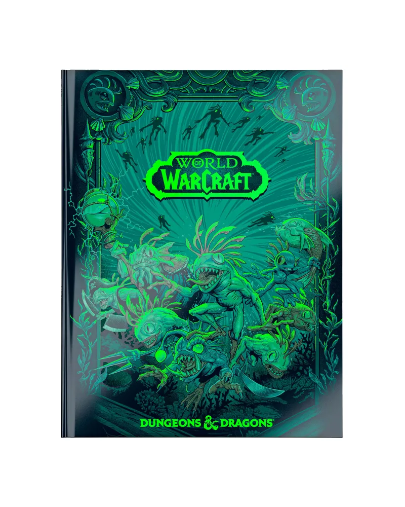 World of Warcraft book cover with green sea creatures and text "Dungeons & Dragons"