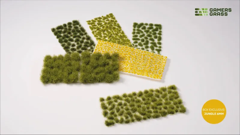 Green grass tufts on white and yellow sheets.