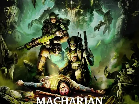 MALLEDICTUM above two armored soldiers in a dark, alien setting. Text: MACHARIAN ADVERSARY GUIDE