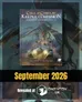 A book cover for "Call of Cthulhu: Keeper Companion" features a vintage car with headlights illuminating the scene, while a monstrous creature looms in the background, tentacles extending ominously. The title is prominently displayed at the top, along with the authors' names, Mike Mason and Paul Fricker. Below the image, the release date "September 2026" is highlighted in bold text.