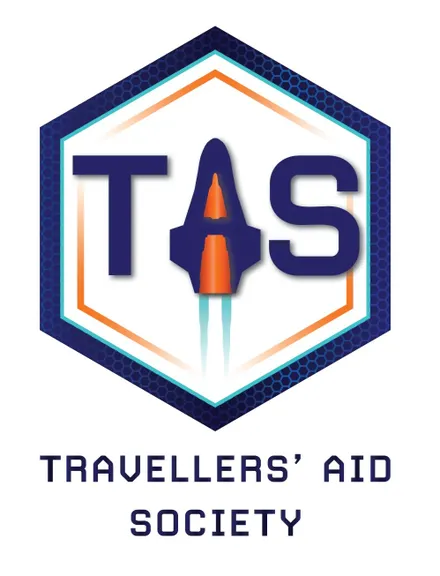 Image showing the Logo of the Travellers' Aid Society which is a Free Trader in flight in a hexagonal frame