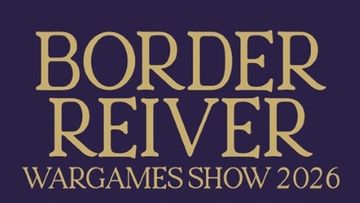 The text features the words "BORDER REIVER WARGAMES SHOW 2023" in large, bold, golden letters against a dark purple background. The design emphasizes the event's name, making it prominent and eye-catching. The overall aesthetic conveys a sense of importance and excitement for the wargaming community.