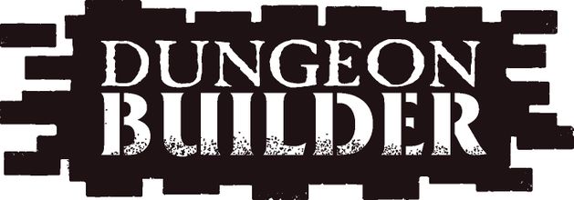 The image features the text "DUNGEON BUILDER" prominently displayed in a bold, distressed font, set against a dark background that resembles wooden planks. The letters are white with a textured appearance, giving a rugged feel that aligns with the theme of dungeon building. The overall design conveys a sense of adventure and creativity, suitable for tabletop gaming enthusiasts.