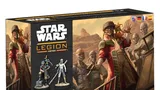 A box set for "Star Wars: Legion" features the Weequay Pirates, prominently displaying the charismatic leader, Captain Hondo Ohnaka, alongside several other miniatures. The box art showcases a rugged desert landscape with the pirates depicted in various poses, emphasizing their mercenary nature. The title "Hondo Ohnaka and Weequay Pirates" is featured prominently, along with the game's logo.