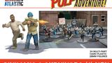 A group of 24 multi-part plastic miniatures representing modern civilians and post-apocalyptic survivors, set against an urban backdrop. The figures include a variety of poses, with some holding weapons and others carrying signs, such as one that reads "RISE UP!" The scene features a mix of clothing styles, showcasing a diverse range of characters suitable for tabletop gaming.