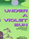 Cover art for A Violet Sun, an RPG adventure. Green background with purple text reading "A VIOLET SUN" at top, "an adventure for 5th-level characters" below, and "by: ryan shaw" at right. Purple stylized tree and rock illustration at bottom left.
