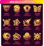 A grid of vibrant icons representing new sci-fi class skins for a Dungeons & Dragons game. Each icon features a unique design and color scheme, predominantly in shades of yellow and pink against a dark background. The classes include Cryptist (Warlock), Disciple (Monk), Enforcer (Paladin), Esper (Sorcerer), Gridrunner (Wizard), Icon (Bard), Juggernaut (Barbarian), Oracle (Cleric), Primalist (Druid), Scoundrel (Rogue), Soldier (Fighter), and Tracer (Ranger).