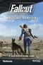 A lone vault dweller stands with their back to the viewer, gazing out over a desolate wasteland, accompanied by a dog. The character is dressed in a blue jumpsuit with a yellow stripe, equipped with a rifle slung across their back and a pistol in hand. In the background, a ruined cityscape is visible under a cloudy sky, emphasizing the post-apocalyptic setting. The text "A SOLO ROLEPLAYING GAME" is prominently displayed at the bottom.