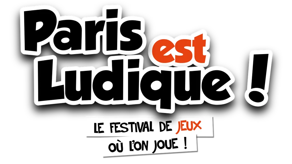 A bold and colorful graphic features the text "Paris est Ludique!" prominently at the top, with playful typography. Below, a white banner reads "le festival de jeux où l'on joue!" against a black background, emphasizing the festival's focus on games. The dates "27-28 juin 20" are displayed at the bottom, indicating the event's schedule.