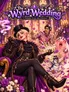 Fantasy wedding scene with purple and gold hues. A top-hatted fae with pointed ears, dark makeup, and a feathered cape holds a glowing wand. Beside them, a bride in purple robes and floral crown stands near a multi-tiered cake.