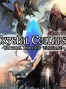 A dynamic illustration features a large blue crystal at the center, surrounded by various anime-style heroes and a menacing dragon. The heroes, dressed in intricate armor and clothing, display a range of expressions and poses, suggesting action and strategy. The background includes a castle and a dramatic sky, enhancing the fantasy theme of the tactical tabletop wargame "Crystal Collapse."