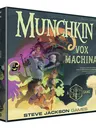 Box for the card game "Munchkin Vox Machina" by Steve Jackson Games. The cover art depicts a group of seven fantasy characters standing on a cloud, holding weapons and items, with colorful magical effects and a skull floating nearby. The title "MUNCHKIN" is prominently displayed in large yellow letters at the top, with "VOX MACHINA" in smaller white letters below. The bottom right corner features the Critical Role logo and the text "A Critical Role GAME". The bottom center reads "STEVE JACKSON GAMES". The left side of the box shows the Steve Jackson Games logo and the number "1552". The top right corner indicates "AGES 10+ 3-6 PLAYERS". The bottom left corner credits the developer, basis, and illustrators.