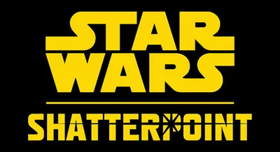 The image features the iconic "Star Wars" logo in bold yellow letters, prominently displayed against a black background. Below the "Star Wars" text, the word "SHATTERPOINT" is presented in a similar yellow font, with a distinctive starburst design on the letter "T." This design emphasizes the title and aligns with the theme of the Star Wars universe.