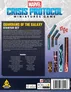 The image shows the packaging for the "Guardians of the Galaxy Starter Set" for the "Crisis Protocol Miniatures Game." The background features a blurred comic-style illustration. On the left side, there is a description of the set and its contents, including a list of miniatures, character stat cards, team tactic cards, crisis cards, tokens, dice, and other gaming accessories. On the right side, there are images of the included miniatures, dice, and stat cards. The miniatures are depicted in colorful, detailed designs, and the dice are red with white symbols. The stat cards are vertical with character illustrations and numerical stats. The text "CRISIS PROTOCOL MINIATURES GAME" is visible at the top, and "GUARDIANS OF THE GALAXY STARTER SET" is prominently displayed below it. The bottom right corner includes a barcode and the text "Crisis Protocol: Guardians of the Galaxy MCP65."