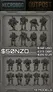 A collection of sci-fi miniatures is displayed, featuring two distinct groups: the CLUTCH units and the Necrotroopers. The top row showcases six detailed CLUTCH infantry models, equipped with various weapons and armor, while the bottom row presents eight Necrotrooper figures, characterized by their bulky, armored designs. The background is a textured gray, and pricing information is prominently displayed in bold text at the bottom.