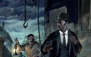 Man in suit and hat, zombie-like figure with lantern, dark street, "Call of Cthulhu Innsmouth" text.