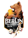 A colorful logo for the Berlin Brettspiel Con 2026 features a stylized bear holding a piece of cheese, set against a dark background. Below the bear, a prominent tower-like structure is depicted, surrounded by game elements such as dice and scattered game pieces. The event name "BERLIN Brettspiel Con" is displayed in bold, eye-catching letters, with the year "2026" clearly indicated at the bottom.