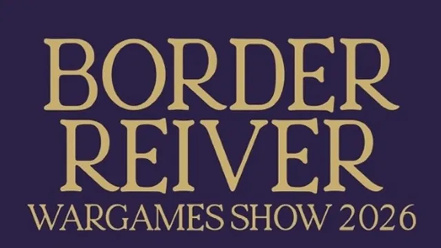 The text features the words "BORDER REIVER WARGAMES SHOW 2023" in large, bold, golden letters against a dark purple background. The design emphasizes the event's name, making it prominent and eye-catching. The overall aesthetic conveys a sense of importance and excitement for the wargaming community.