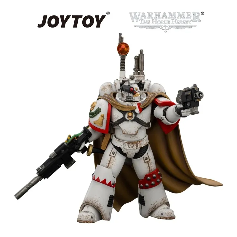 White armored figure with red accents, cape, holding a gun and a lance.