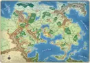 A detailed map of the Greyhawk campaign setting, featuring various geographical features such as mountains, forests, and bodies of water. The map is divided into hexagonal sections, with labels indicating locations like the "Dramidj Ocean," "Azure Sea," and various cities and regions such as "Greyhawk City" and "Duchy of Tenh." The color palette includes greens for forests, browns for mountains, and blues for water, providing a vibrant representation of the world of Oerth.